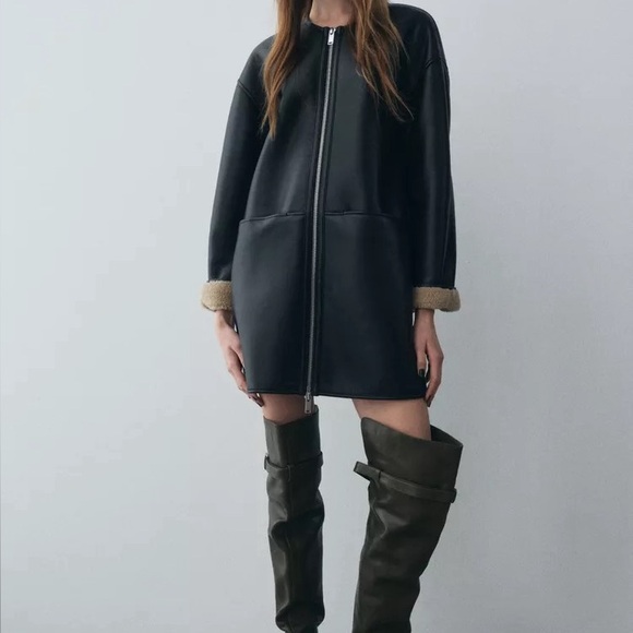 NEW ZARA Double-Faced Coat in Black - Small